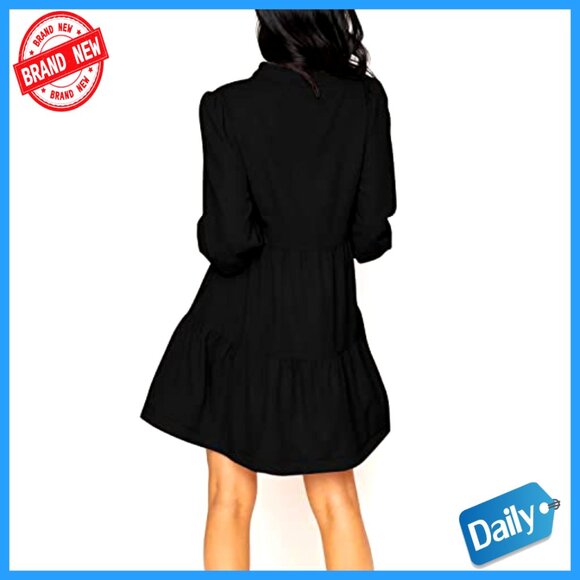 Long Sleeve Tunic Dress V Neck Ruffle Tiered Casual Elegant Fall Wear - Picture 3 of 7